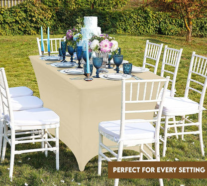Utopia Kitchen Spandex Tablecloth 10 Pack [8FT, Champagne] Tight, Fitted, Washable and Wrinkle Resistant Stretch Table Cloth Rectangle Cover for Trade Show, Weddings & Parties [96Lx30Wx30H Inch]