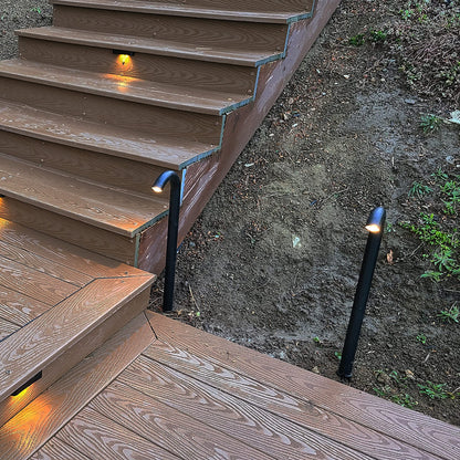LUMENGY 3W LED Landscape Bollard Path Light, Modern Curved Design, 12V Low Voltage, IP67 Waterproof, for Pathways, Driveways and Walkways, Black Finish, 4 Pack