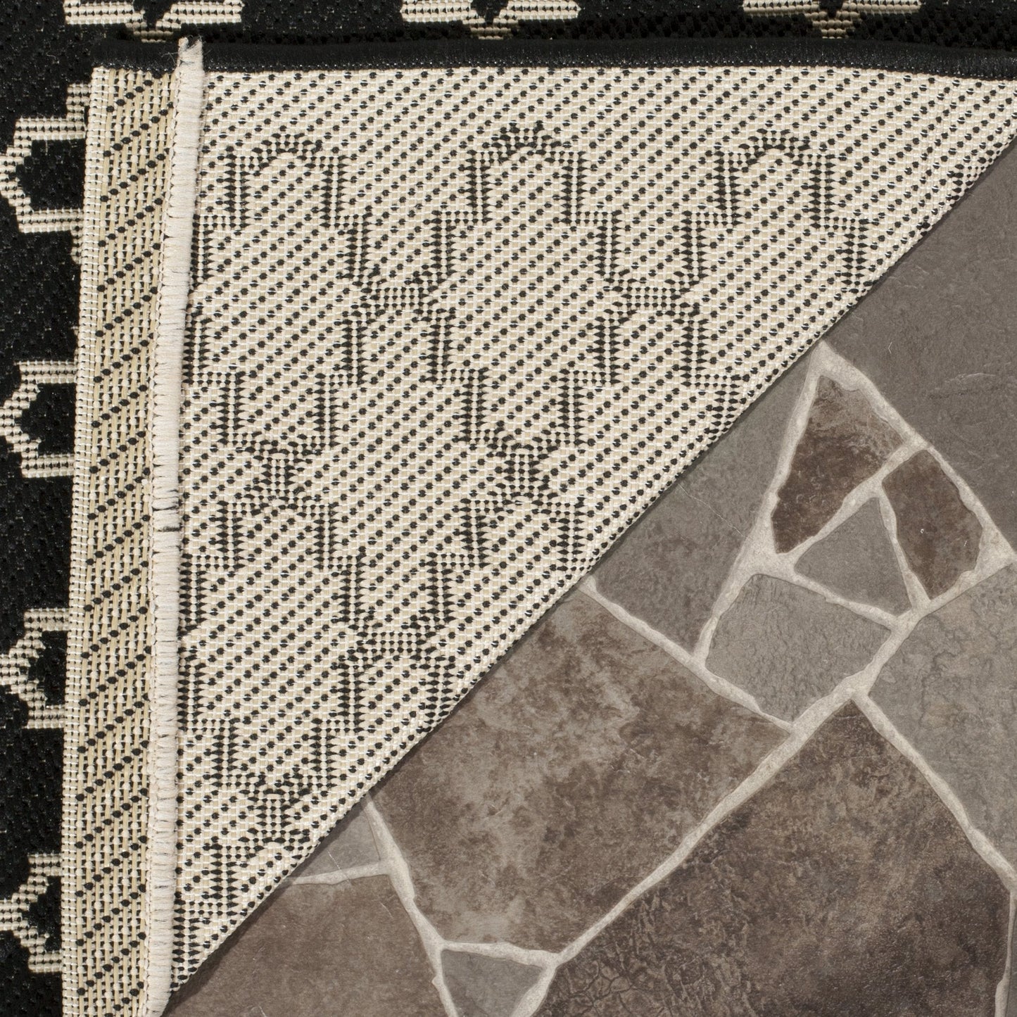 SAFAVIEH Washable Rug Outdoor Courtyard Collection - 7'10" Square, Black & Beige, Non-Shedding & Easy Cleaning, Ideal for Patio, Backyard, Mudroom (CY6919-226)