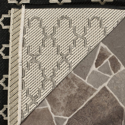 SAFAVIEH Washable Rug Outdoor Courtyard Collection - 7'10" Square, Black & Beige, Non-Shedding & Easy Cleaning, Ideal for Patio, Backyard, Mudroom (CY6919-226)