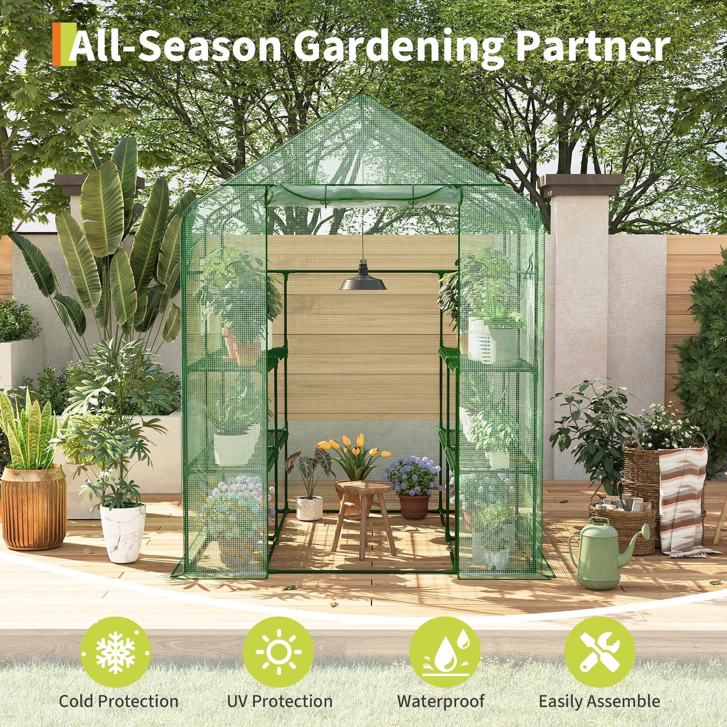 IDEALHOUSE Greenhouse, 57 x 57 x 77'' Greenhouses for Outdoors, Small Plant Green House, 3 Tiers 12 Shelves, Durable PE Cover, Plastic Portable Walk in Greenhouses for Outside Indoor