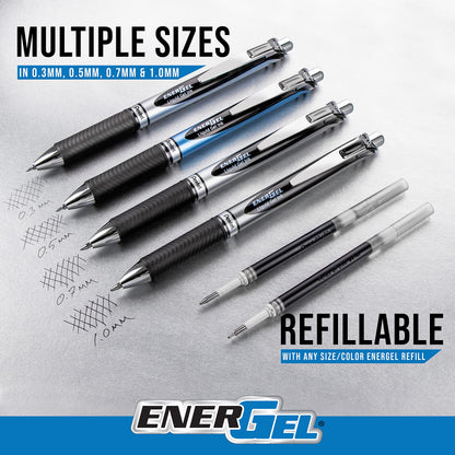 Pentel EnerGel RTX RT Liquid Gel Pen, Med, Metal Tip, (0.7mm), Blue Ink, Box of 12 (BL77PC12C1)