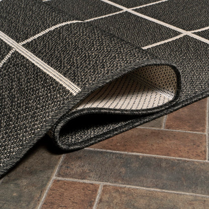 JONATHAN Y Grid Squares Indoor Outdoor Area Rug 8X10 Black/Cream, Modern for Backyard, Patio, Porch, Easy-Cleaning, High Traffic, Pet-Friendly, Non-Shedding (SMB200B-8)