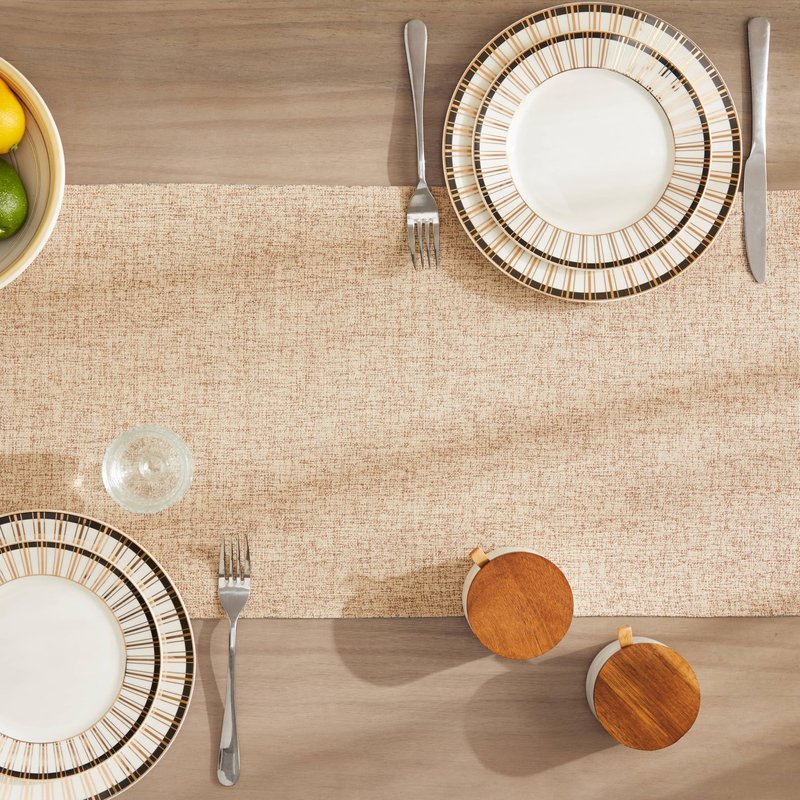 ZeeMart Burlap Style Farmhouse Table Runners 36 Inches Long, Beige Rustic Woven Dining Table Runner for Everyday Use, 14x36 Inches, Oatmeal Beige