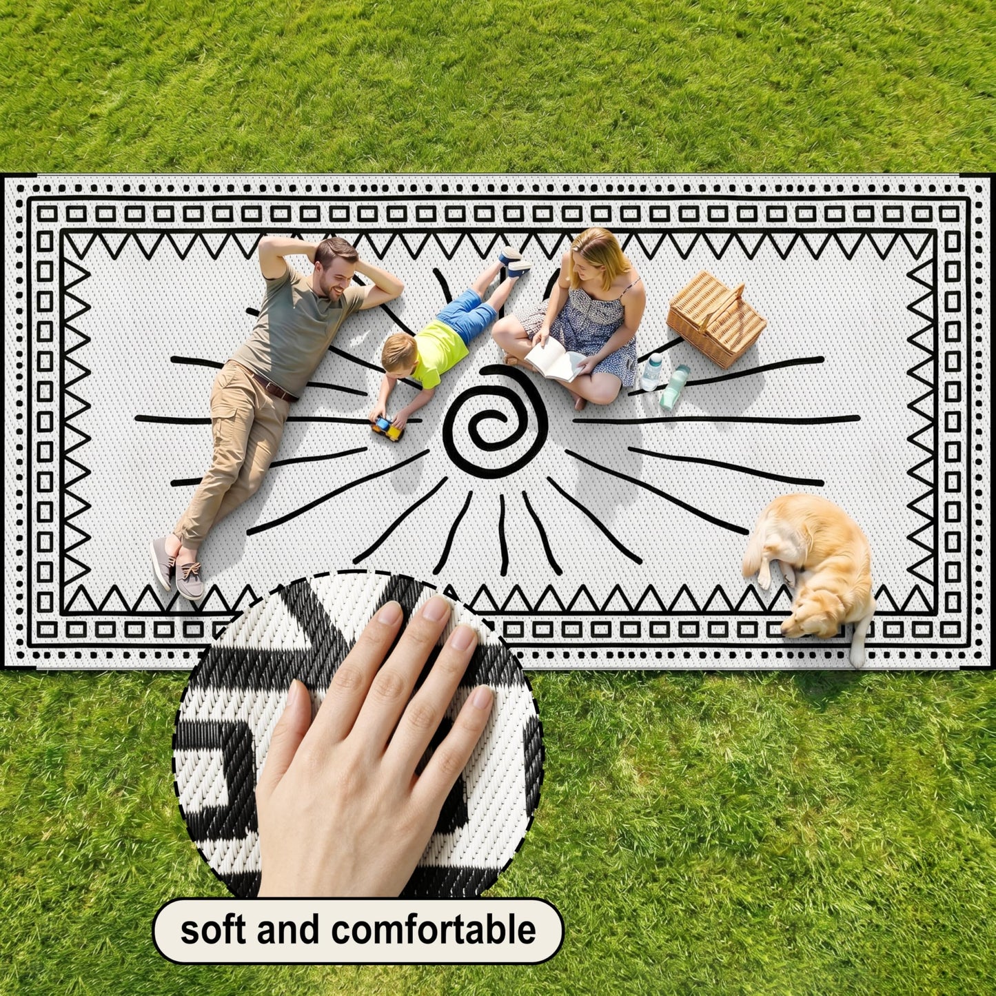 CircleRoad RV Outdoor Rug 9x18 Waterproof Patio Rug Mat with 4 Stakes UV Resistant Reverisble Plastic Straw Outdoor Rug with Carry Bag for RV Camping Picnic Beach
