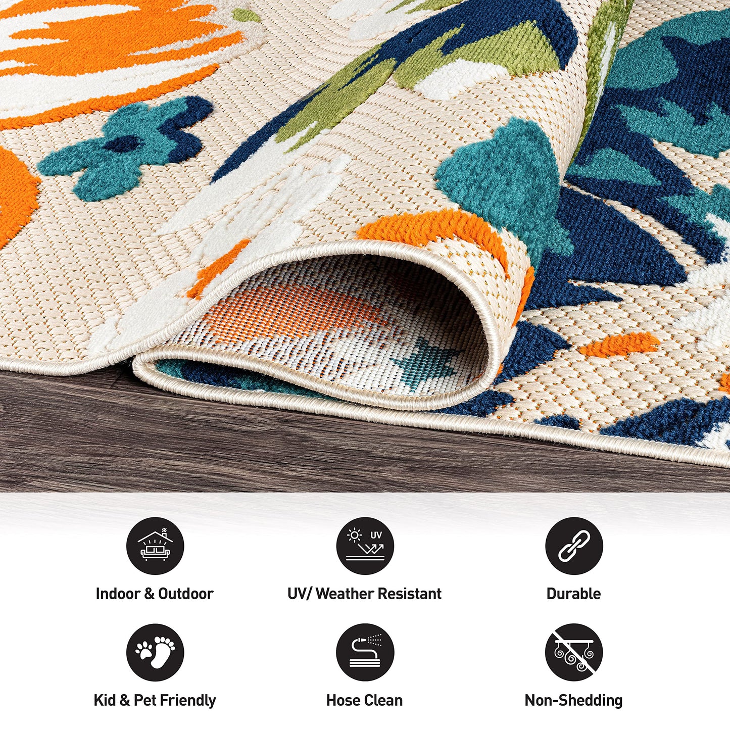 Rugshop Bergamo Contemporary Floral Indoor Outdoor Area Rug, Non-Shedding Carpet for Patio Deck Backyard or Garden Multi 7'10" x 10'