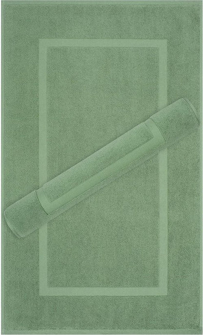 Cotton Paradise 100% Cotton Bath Mats - Soft, Absorbent, Quick-Dry Set of 2 | Sage Green 20x34 Inches