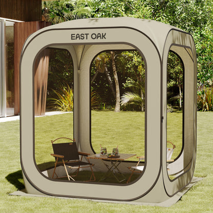 East Oak Screen House Tent Pop-Up, Portable Screen Room Canopy Instant Screen Tent 6 x 6 FT with Carry Bag for Patio, Backyard, Deck & Outdoor Activities, Khaki