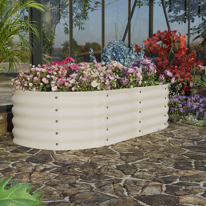 Sundale Outdoor 2 Pack Galvanized Raised Garden Bed Kit, 4x2x1ft Planter Raised Garden Boxes Outdoor with Anti-Rust Paint，Oval Metal Planter Box for Vegetables Flower（Beige）