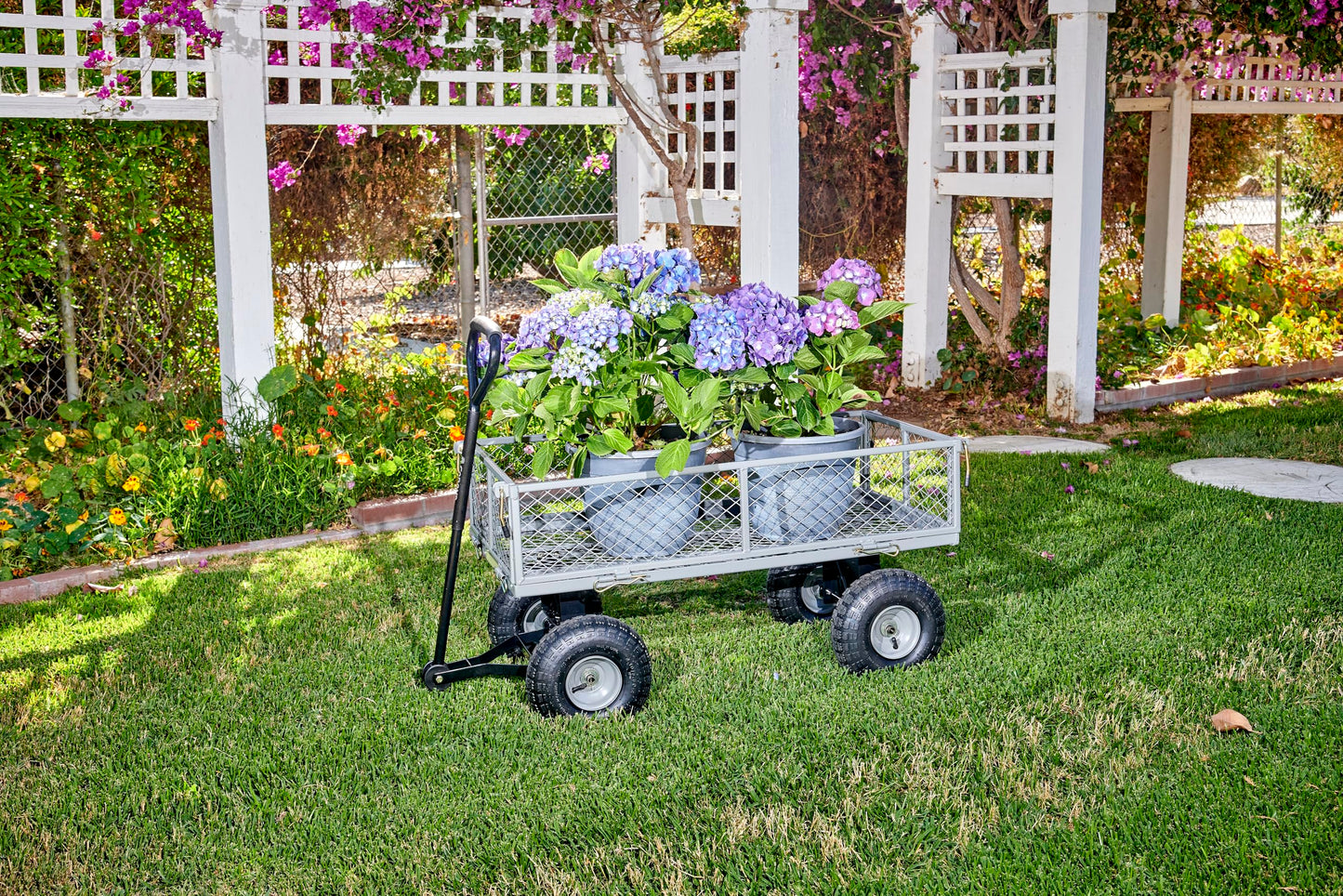 Corona Metal Landscape Cart 400 Pound Capacity Fold Down Sides 10 Inch Pneumatic Tires for Yard, Gardening, Bark, Planting