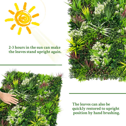 ODTORY Artificial Plant Wall Panels: 20"×20" 8P UV-Anti Faux Grass Wall Backdrop Boxwood Ivy Fence Privacy Screen Fake Greenery Leaf Hedge for Outdoor,Indoor,Garden,Backyard and Home Decor