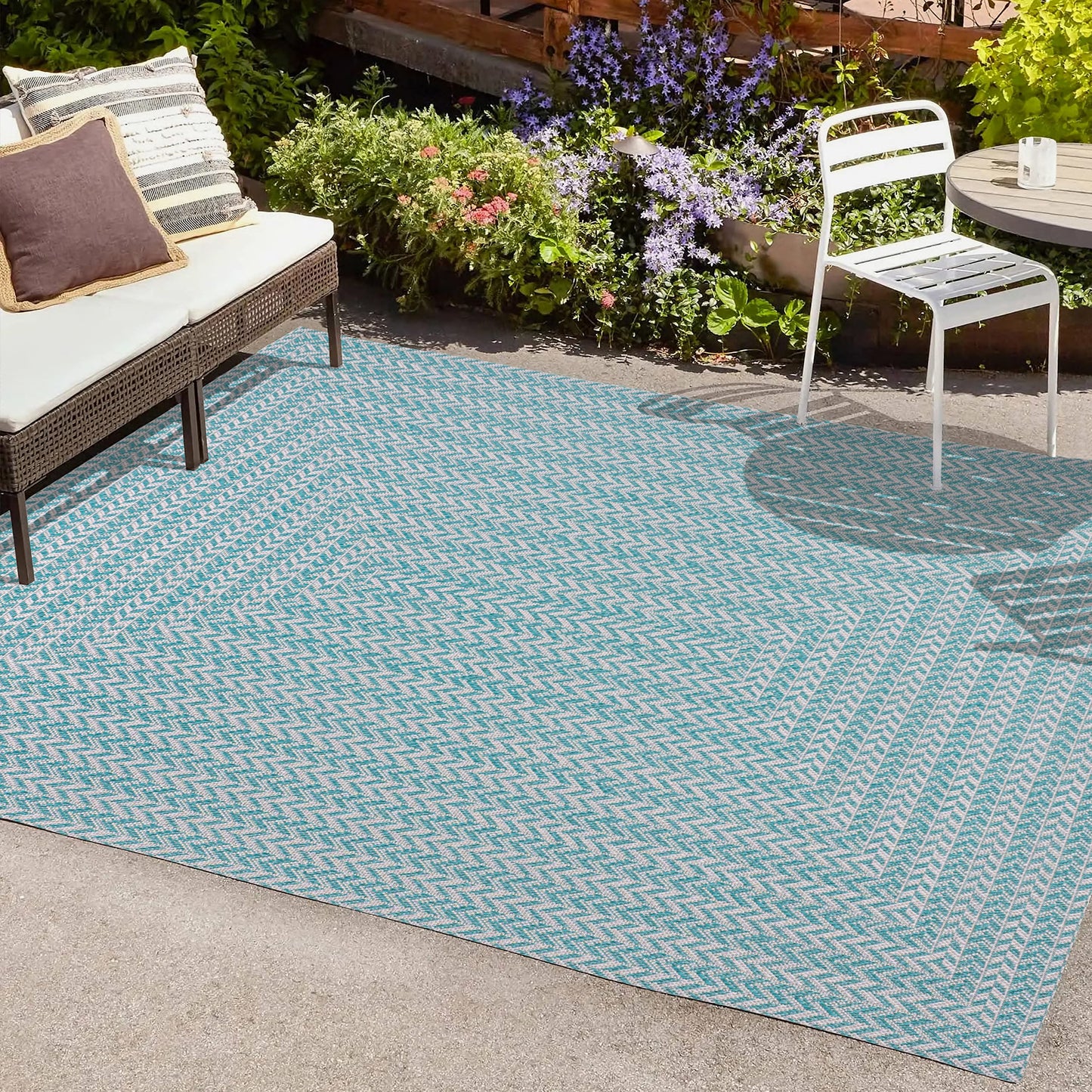 JONATHAN Y Concentric Squares Indoor Outdoor Area Rug 8X10 Aqua/Light Gray, Chevron Modern for Backyard, Patio, Porch, Easy-Cleaning, High Traffic, Pet-Friendly, Non-Shedding (SMB206A-8)