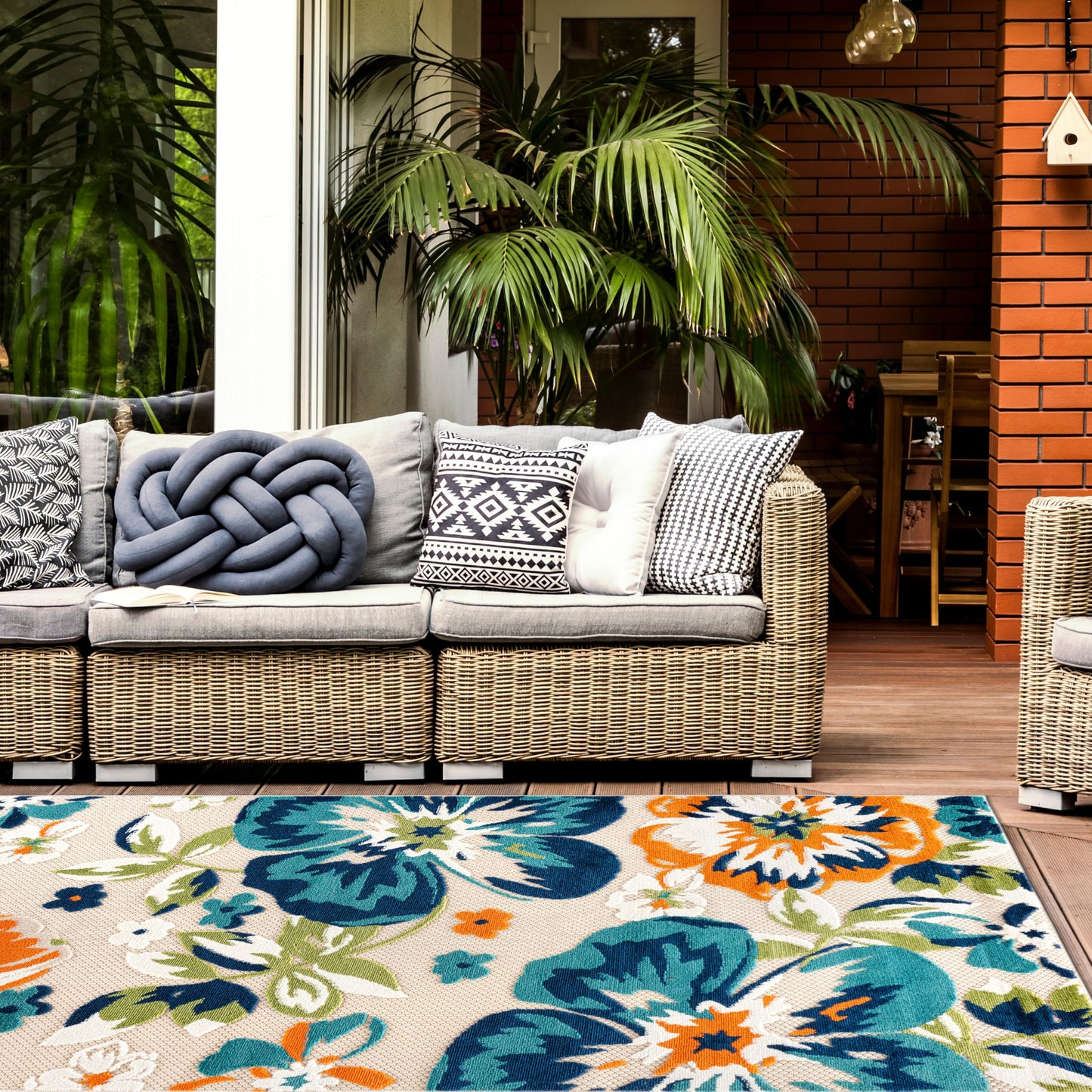 Rugshop Multi Bergamo Floral Indoor/Outdoor Area Rug Machine Washable for Backyard, Deck and Outdoor Lounge, 10' x 14'
