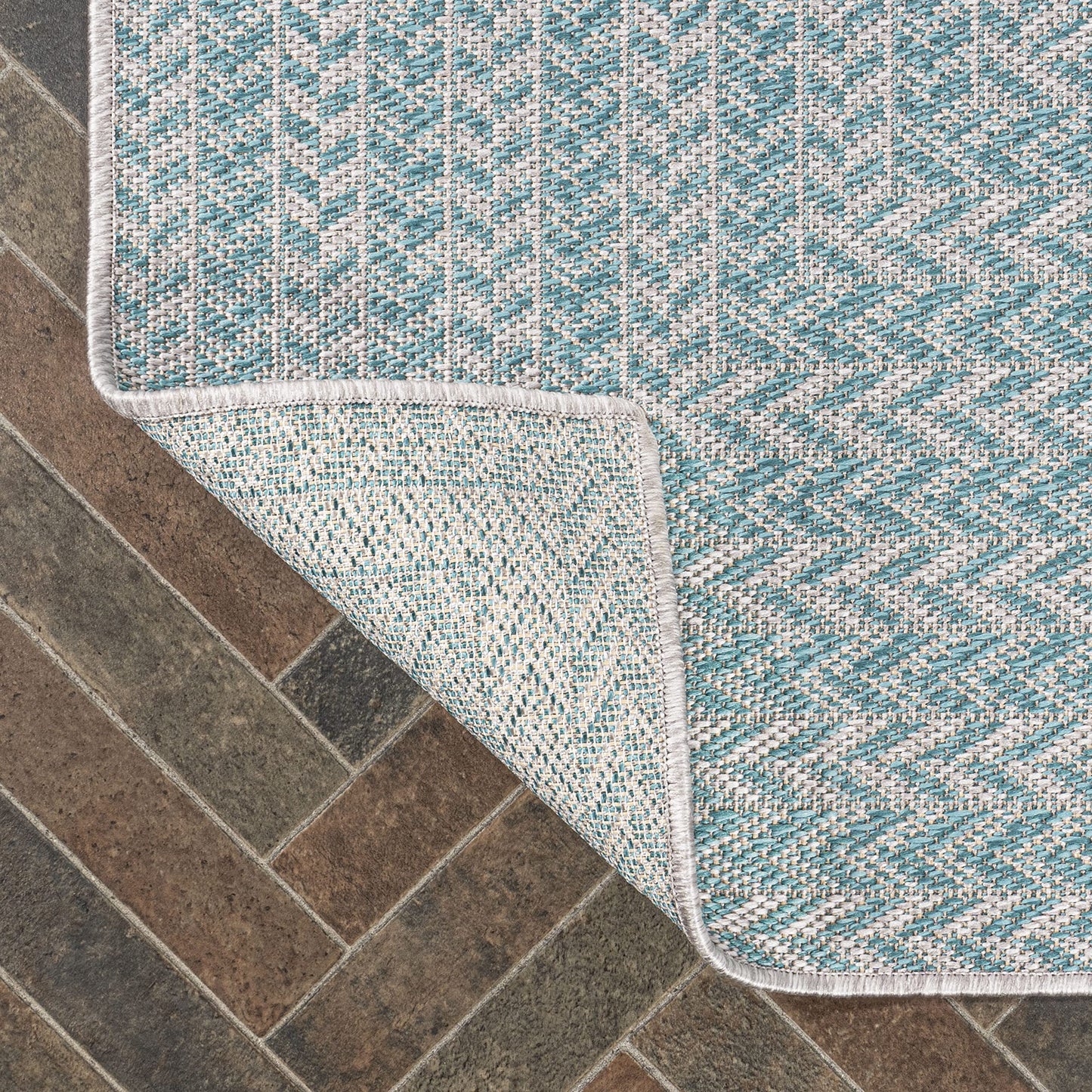 JONATHAN Y Concentric Squares Indoor Outdoor Area Rug 8X10 Aqua/Light Gray, Chevron Modern for Backyard, Patio, Porch, Easy-Cleaning, High Traffic, Pet-Friendly, Non-Shedding (SMB206A-8)