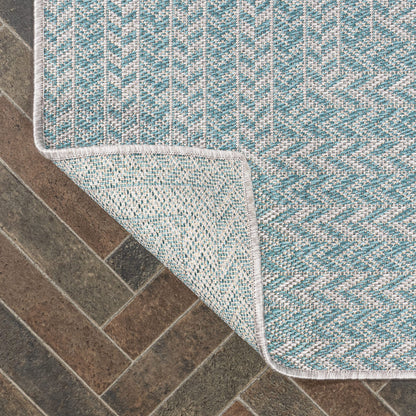 JONATHAN Y Concentric Squares Indoor Outdoor Area Rug 8X10 Aqua/Light Gray, Chevron Modern for Backyard, Patio, Porch, Easy-Cleaning, High Traffic, Pet-Friendly, Non-Shedding (SMB206A-8)