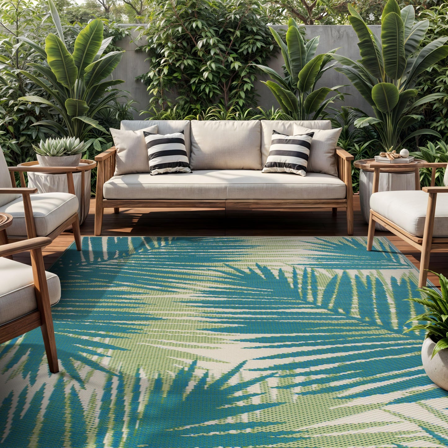 Rugshop Tropical Floral Reversible Crease-Free Waterproof Premium Recycled Plastic Outdoor Rugs for Patio,Backyard,RV,Deck,Picnic,Trailer,Beach,Camping Green 7'10" x 10'