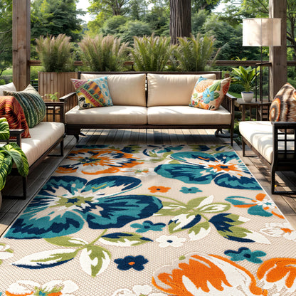 Rugshop Multi Bergamo Floral Indoor/Outdoor Area Rug Machine Washable for Backyard, Deck and Outdoor Lounge, 10' x 14'