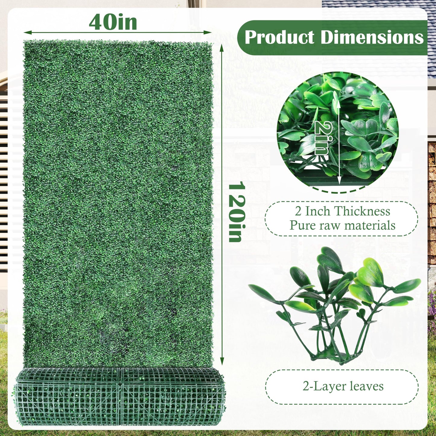 Sunnyglade 40"x120" Artificial Boxwood Roll Panels, UV-Resistant Artificial Privacy Fence Screen, Ivy Leaves Grass Wall Roll Panels for Garden Balcony Patio Decor (40x120 in)