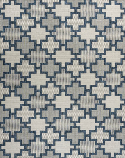 JONATHAN Y Geometric Tile Pattern Indoor Outdoor Area Rug 8X10 Navy/Cream, Cyrus Modern for Backyard, Patio, Porch, Easy-Cleaning, High Traffic, Pet-Friendly, Non-Shedding (TSN200B-8)