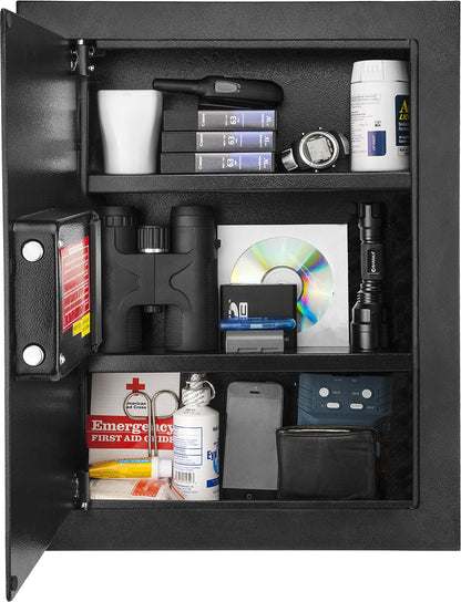 Barska Biometric Fingerprint Wall Safe with Adjustable Shelves – Steel Security Safe with Pry-Resistant Deadbolts, Mountable for Home, Office, and Business Use - In wall safe - Hidden Safe Cabinet