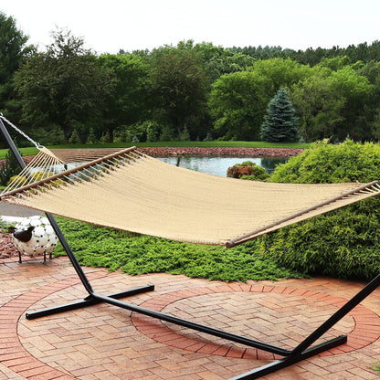 Sunnydaze Soft-Spun Polyester Rope Double Hammock for Outside - 600-Pound Weight Capacity Extra Large Hammock - Tan