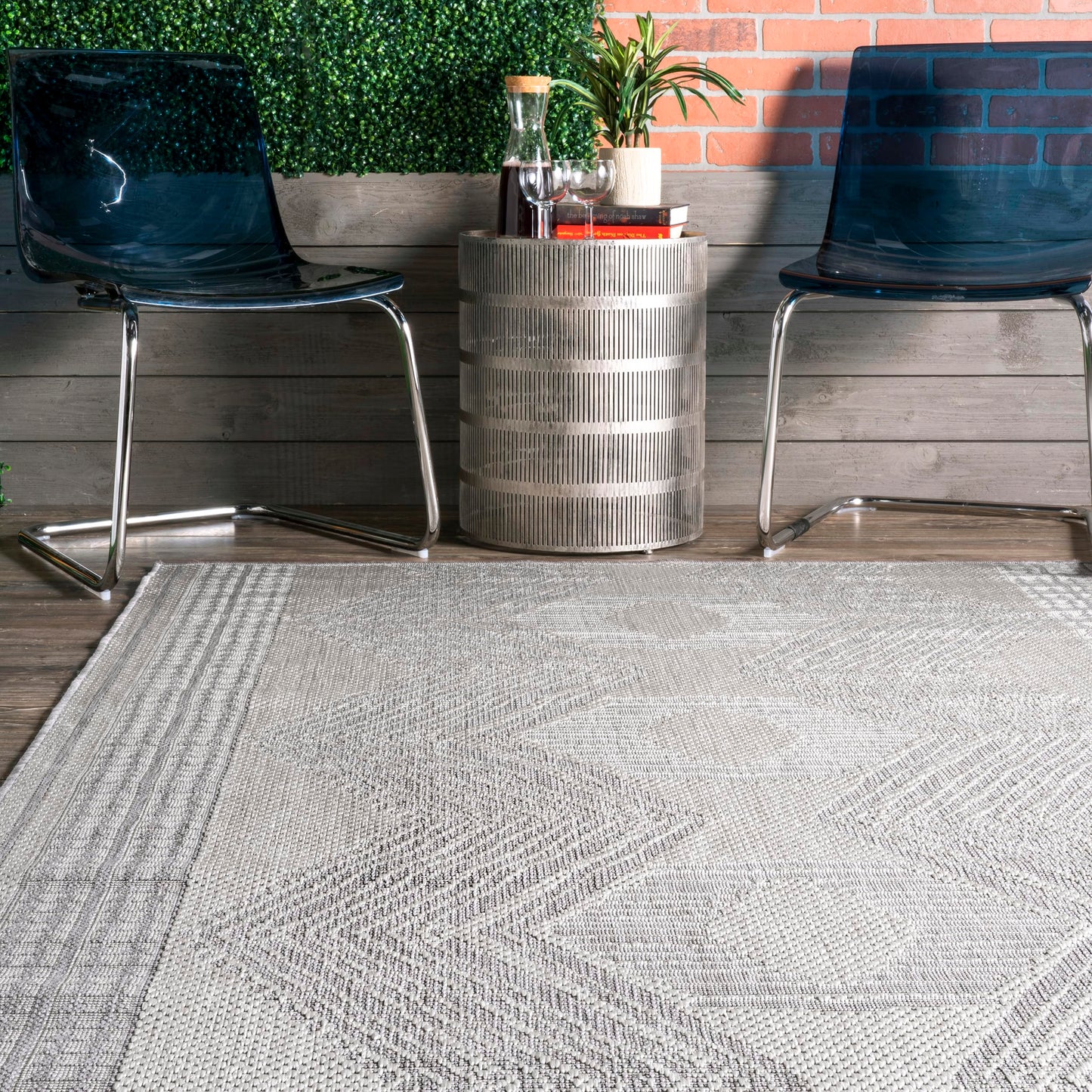 Nuloom Ranya Light Grey/Ivory, 8' Round, Tribal Geometric, Soft and Cozy, High Traffic, Stain Resistant, Easy Clean, Durable Area Rug for Indoor/Outdoor Patio, Deck, Porch, Garden, Courtyard