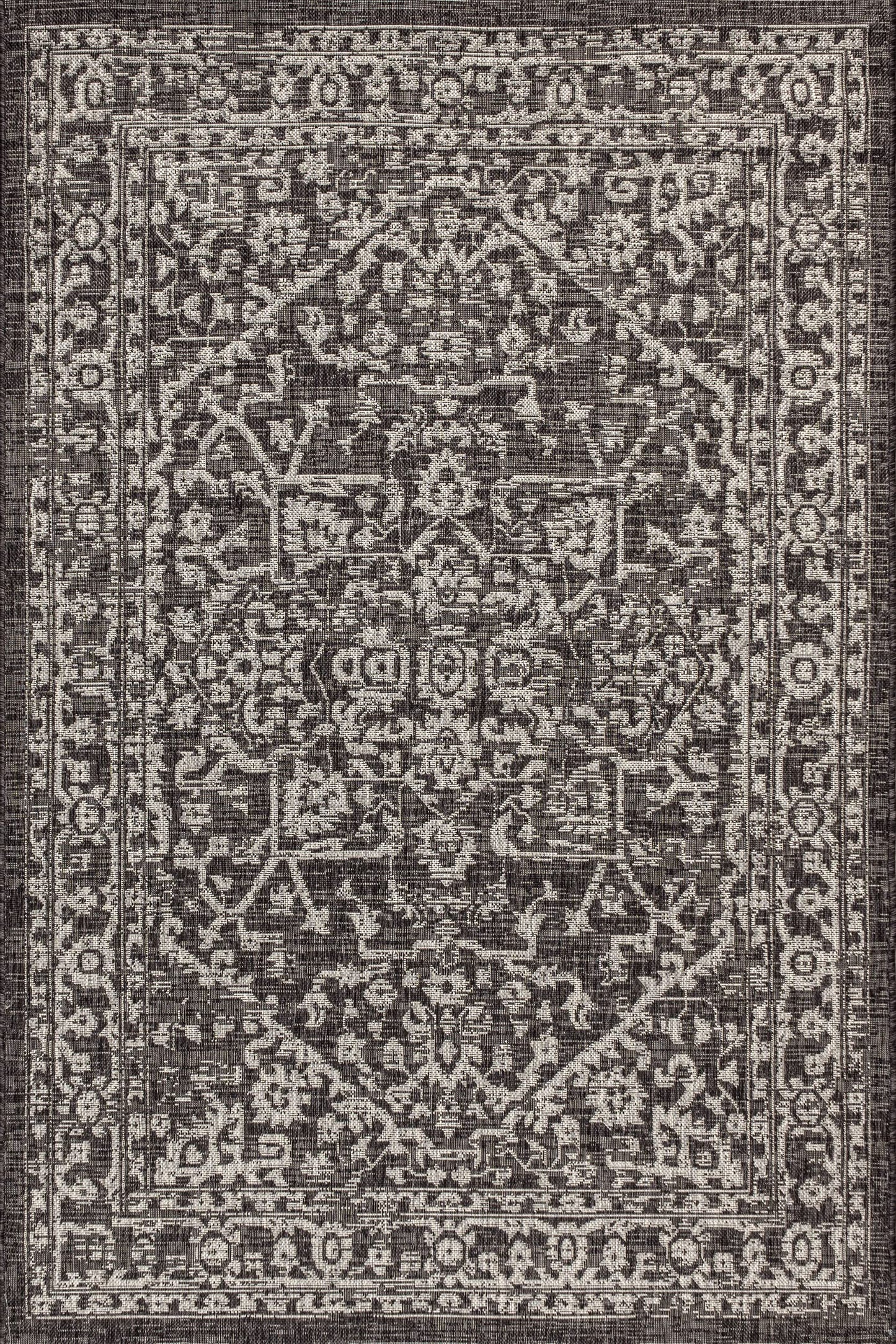 JONATHAN Y Boho Medallion Indoor Outdoor Area Rug 8X10 Black/Gray, Malta Textured Weave for Backyard, Patio, Porch, Easy-Cleaning, High Traffic, Pet-Friendly, Non-Shedding (SMB104C-8)