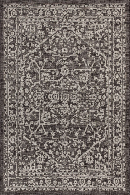 JONATHAN Y Boho Medallion Indoor Outdoor Area Rug 8X10 Black/Gray, Malta Textured Weave for Backyard, Patio, Porch, Easy-Cleaning, High Traffic, Pet-Friendly, Non-Shedding (SMB104C-8)
