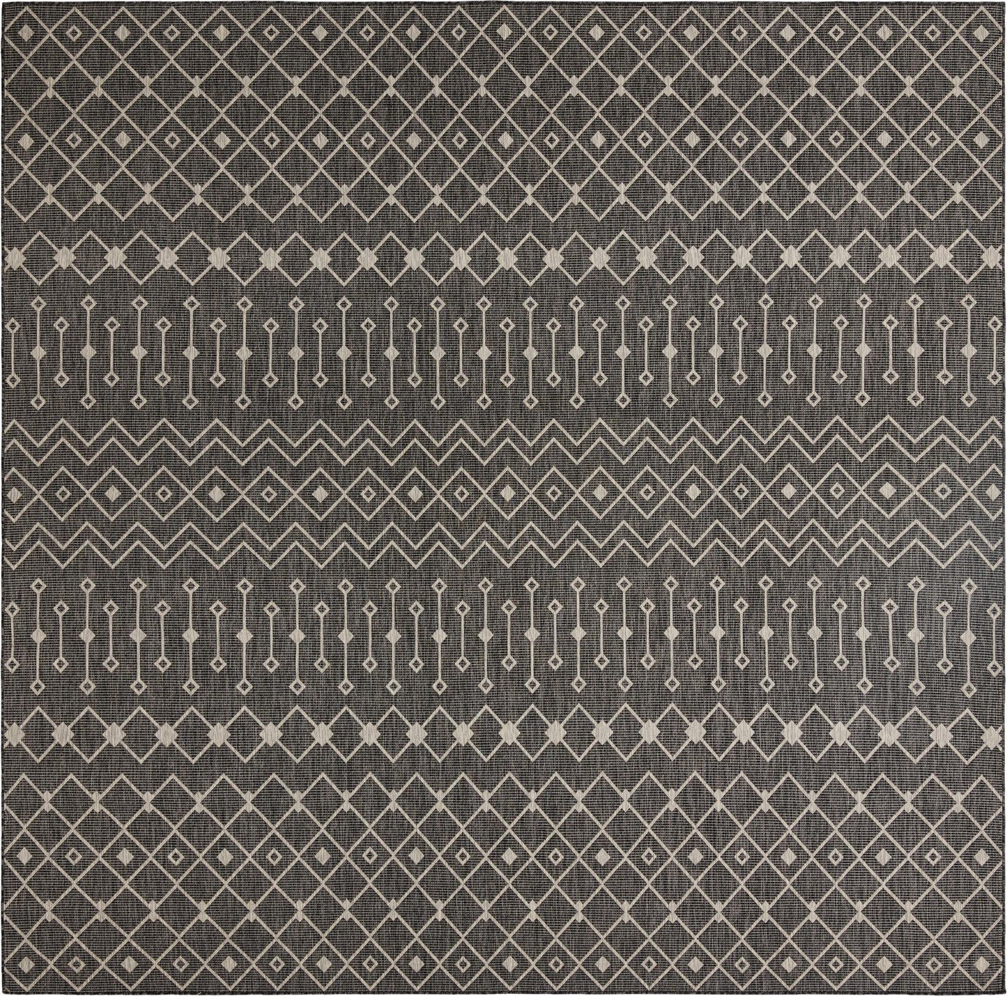 Unique Loom Outdoor Trellis Collection Area Rug - Tribal Trellis (13' Square, Charcoal Gray/ Natural)