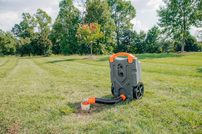 Camco Rhino 15-Gallon Portable RV Tote Tank - Features Large Heavy-Duty No-Flat Wheels & Low Drain Hole - Includes Removable Steel Tow Adapter, 3’ Sewer Hose & More RV Accessories (39000)