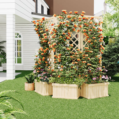 Cedar Privacy Screen with Planter Box - 3-Panel Freestanding Garden Fence, 62 in x10 in x65 in Tall Outdoor Divider with Drain Holes & Raised Bed for Patio, Deck & Backyard (Natural Wood)