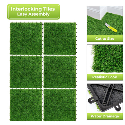 Sorbus 48Sq. Ft. Artificial Grass Tiles – Interlocking 24"x24" Fake Grass Mats for Balcony, Patio, Deck Flooring, Pets & Dog Pee Pad – Self-Draining Turf Squares with 8-Buckle System for Outdoor Decor