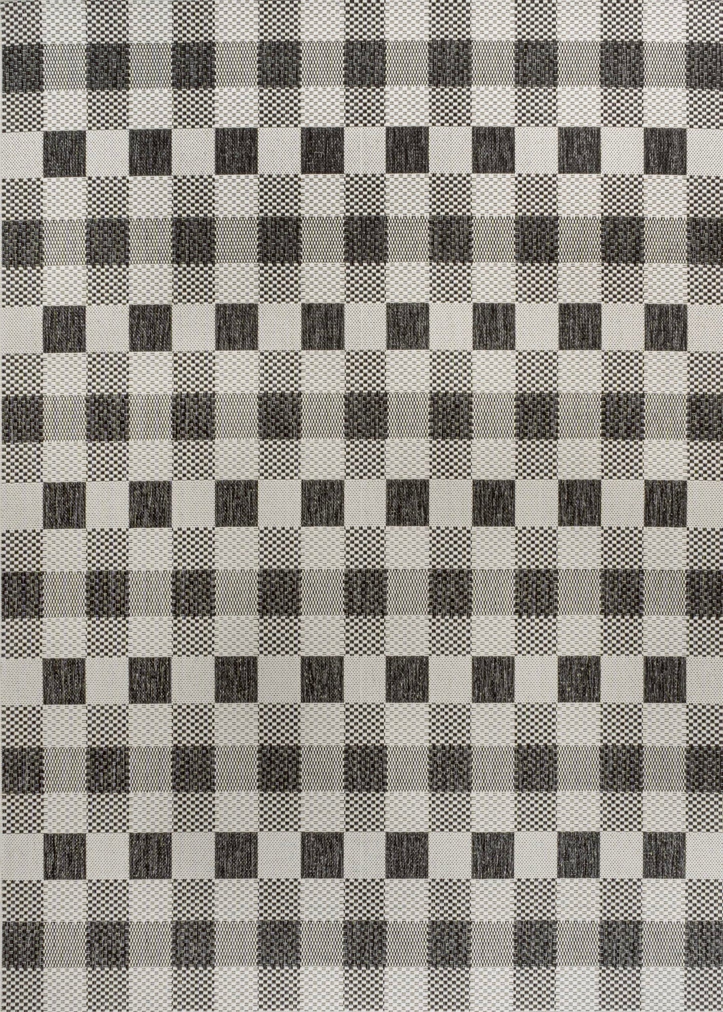 JONATHAN Y Geometric Bold Gingham Indoor Outdoor Area Rug 8X10 Black/Cream, Darcy Traditional for Backyard, Patio, Porch, Easy-Cleaning, High Traffic, Pet-Friendly, Non-Shedding (TSN201A-8)