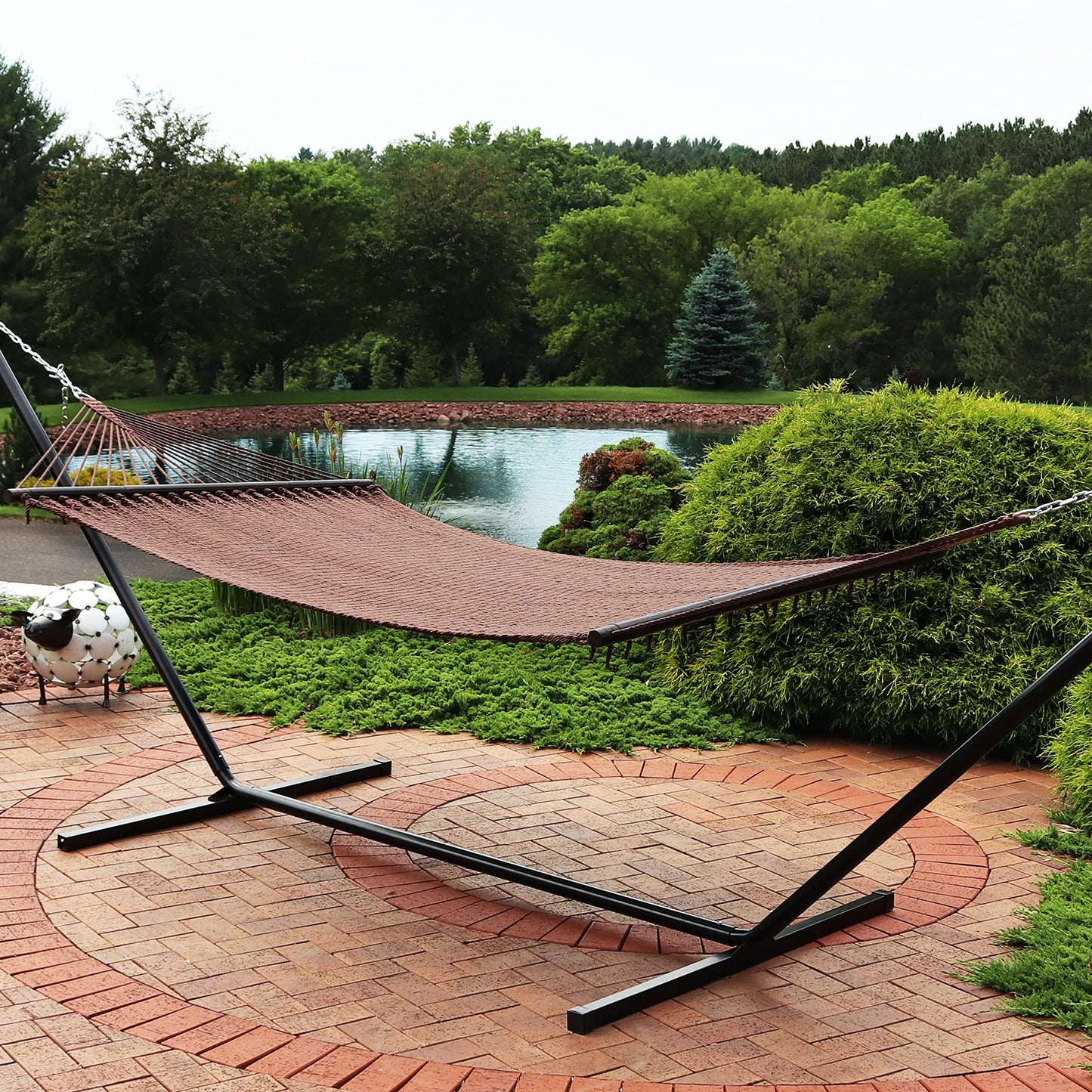 Sunnydaze Soft-Spun Polyester Rope Double Hammock for Outside - 600-Pound Weight Capacity Extra Large Hammock - Mocha