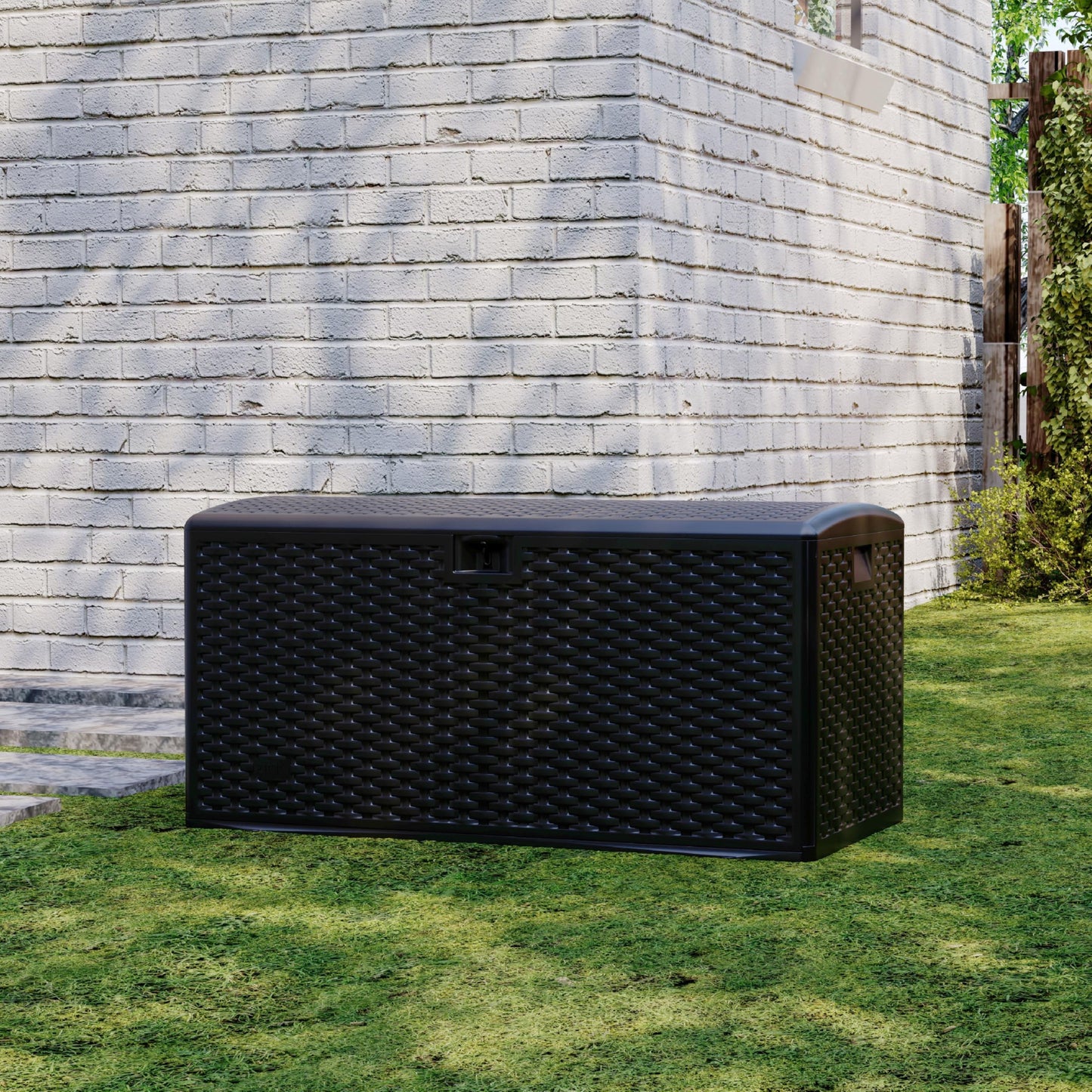 99 Gallon Waterproof Large Resin Deck Box Indoor Outdoor, Lockable Storage Container for Patio Furniture Cushions, Throw Pillows, Garden Tools, and Pool Floats Black 50" L x 26" W x 25" H