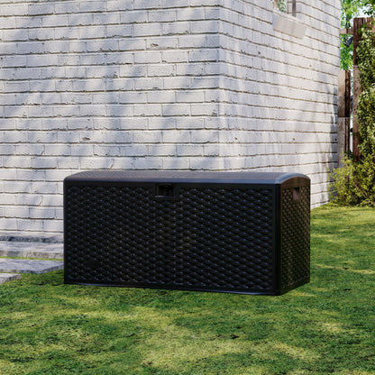 99 Gallon Waterproof Large Resin Deck Box Indoor Outdoor, Lockable Storage Container for Patio Furniture Cushions, Throw Pillows, Garden Tools, and Pool Floats Black 50" L x 26" W x 25" H