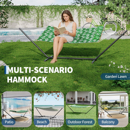 2 Person Outdoor Hammock with Stand, Person Cotton Rope Hammock with Polyester Pad, Portable Hammock with Carrying Bag, for Patio, Garden, Beach, Backyard Camping