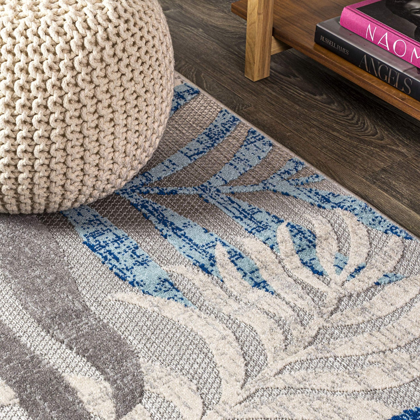 JONATHAN Y Tropics Palm Leaves Indoor Outdoor Area Rug 8X10 Gray/Blue, Boho for Backyard, Patio, Porch, Easy-Cleaning, High Traffic, Pet-Friendly, Non-Shedding (AMC100A-8)