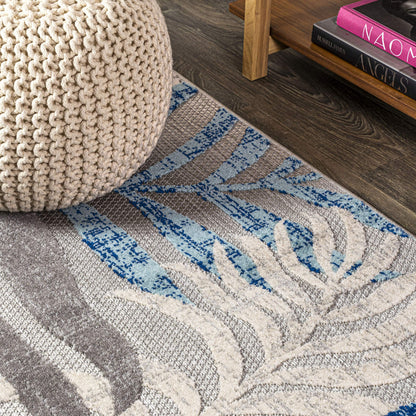 JONATHAN Y Tropics Palm Leaves Indoor Outdoor Area Rug 8X10 Gray/Blue, Boho for Backyard, Patio, Porch, Easy-Cleaning, High Traffic, Pet-Friendly, Non-Shedding (AMC100A-8)