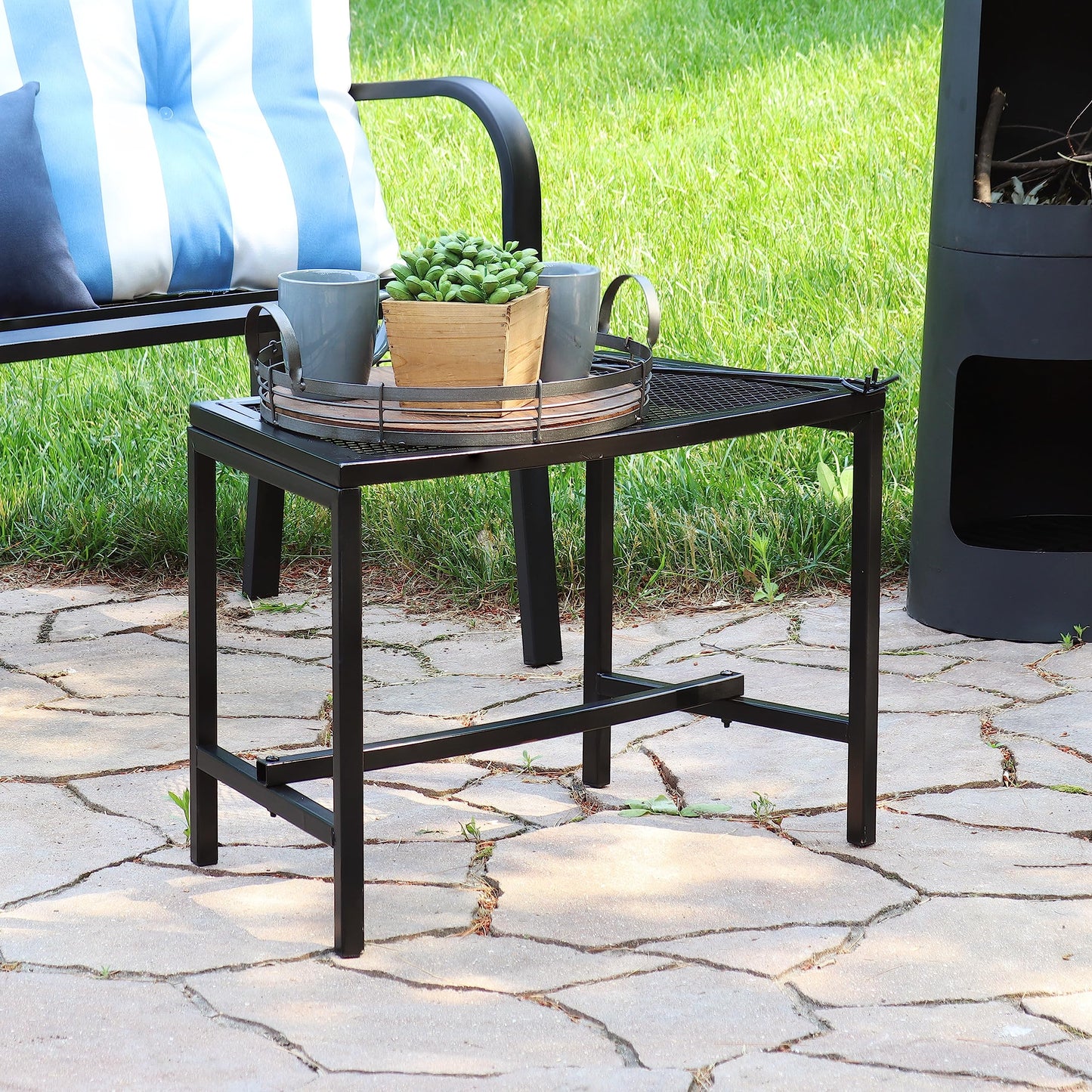 Sunnydaze Mesh Outdoor Curved Bench - Metal Patio Bench Set - Heavy-Duty Outdoor Seats for Backyard or Fire Pit - Black - Set of 2
