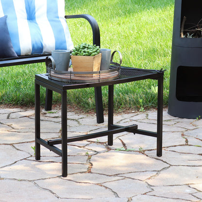 Sunnydaze Mesh Outdoor Curved Bench - Metal Patio Bench Set - Heavy-Duty Outdoor Seats for Backyard or Fire Pit - Black - Set of 2