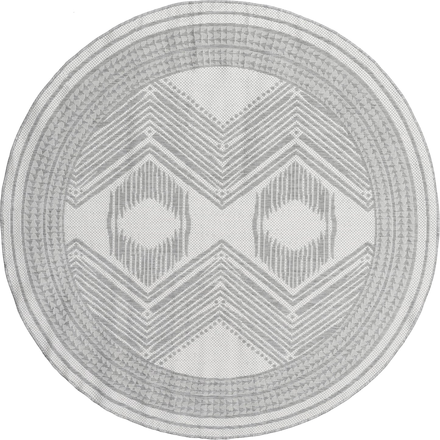 Nuloom Ranya Light Grey/Ivory, 8' Round, Tribal Geometric, Soft and Cozy, High Traffic, Stain Resistant, Easy Clean, Durable Area Rug for Indoor/Outdoor Patio, Deck, Porch, Garden, Courtyard