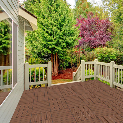 Interlocking Deck Tiles - 30-Pack 11.6-in Wood Plastic Composite All-Weather Outdoor Flooring Balcony Poolside or Patio by Pure Garden (Brown)