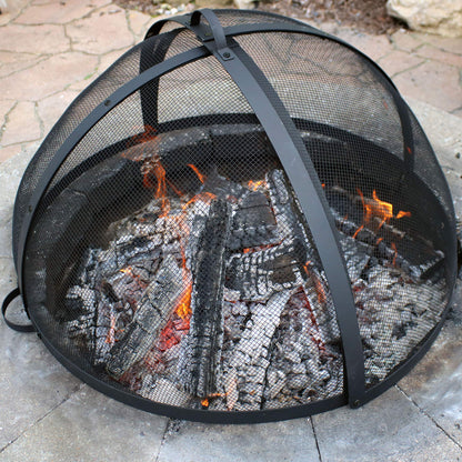 Sunnydaze Round Fire Pit Spark Screen Cover - Easy-Opening Outdoor Fire Pit Screen - Heavy‑Duty Steel Metal Mesh - 24" Diameter