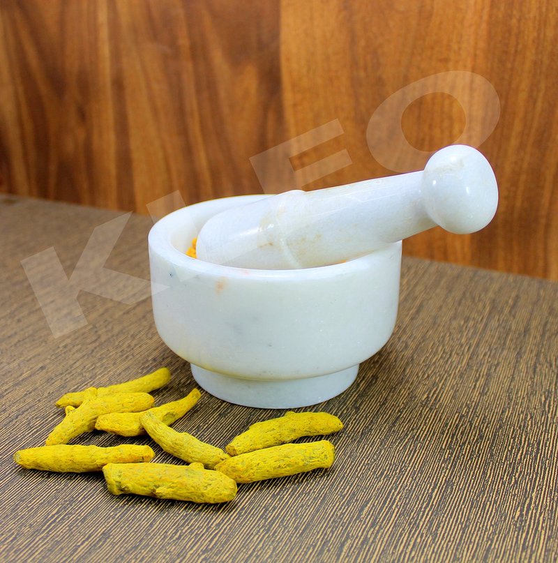 KLEO 5” Natural Stone Mortar and Pestle Set – Heavy Duty Spice & Herb Grinder, Guacamole Masher,Non-Porous, Odor Resistant – Garlic Crusher, Seed Grinder, Kitchen Tools(White)