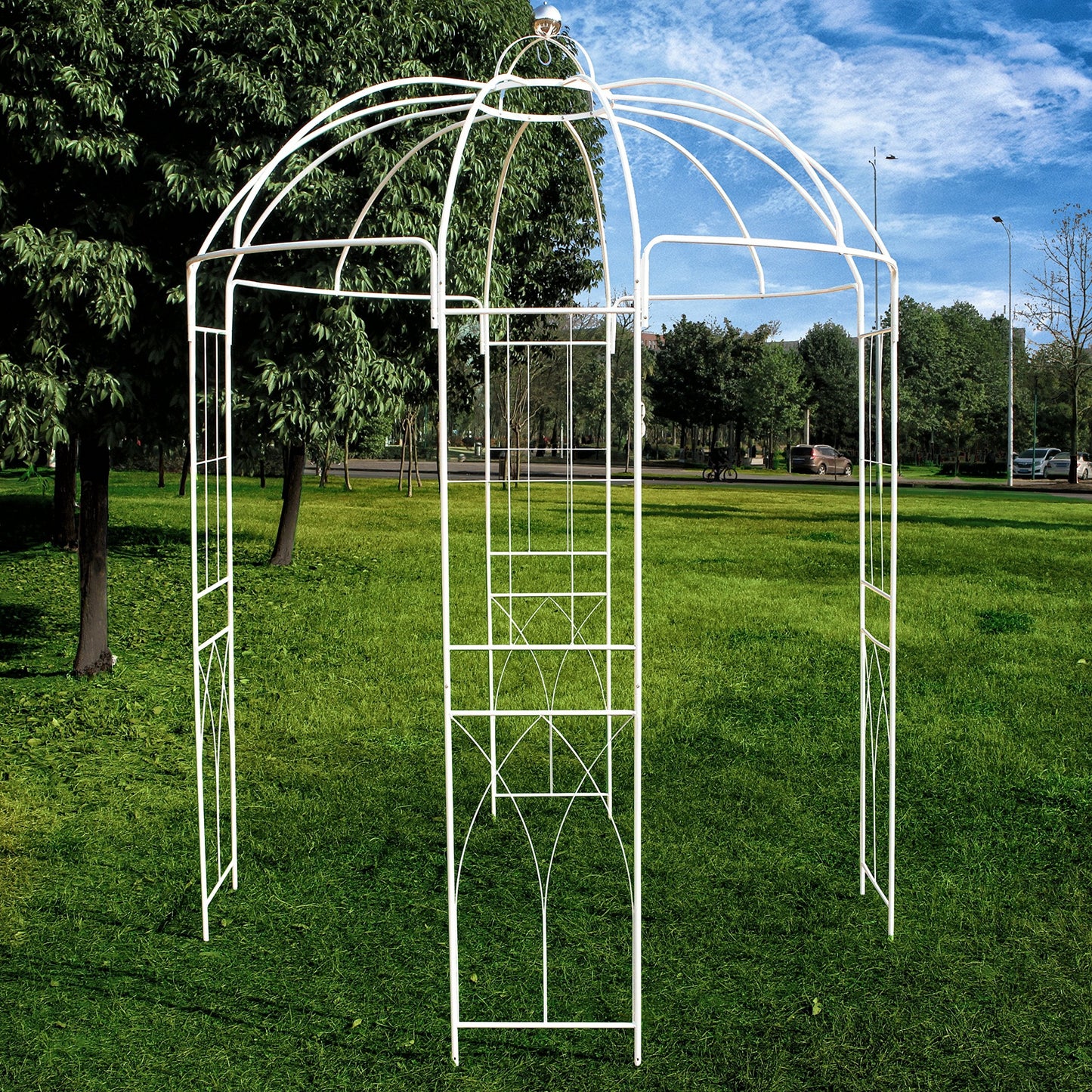 OUTOUR French Style Birdcage Shape Heavy Duty Gazebo, 9' Highx 6'6" Wide, Pergola Pavilion Arch Arbor Arbour Plants Stand Rack for Wedding Outdoor Garden Lawn Backyard Patio,Climbing Vines,Roses,White