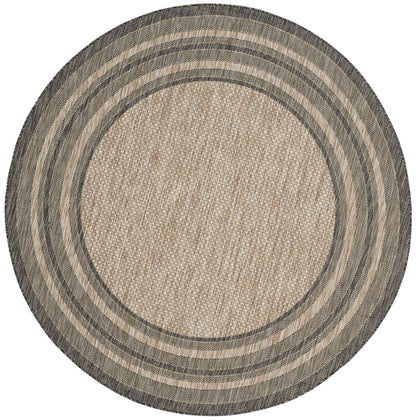 SAFAVIEH Courtyard Collection 6'7'' Round Natural / Black CY8475 Indoor/ Outdoor Patio Backyard Mudroom Area Rug