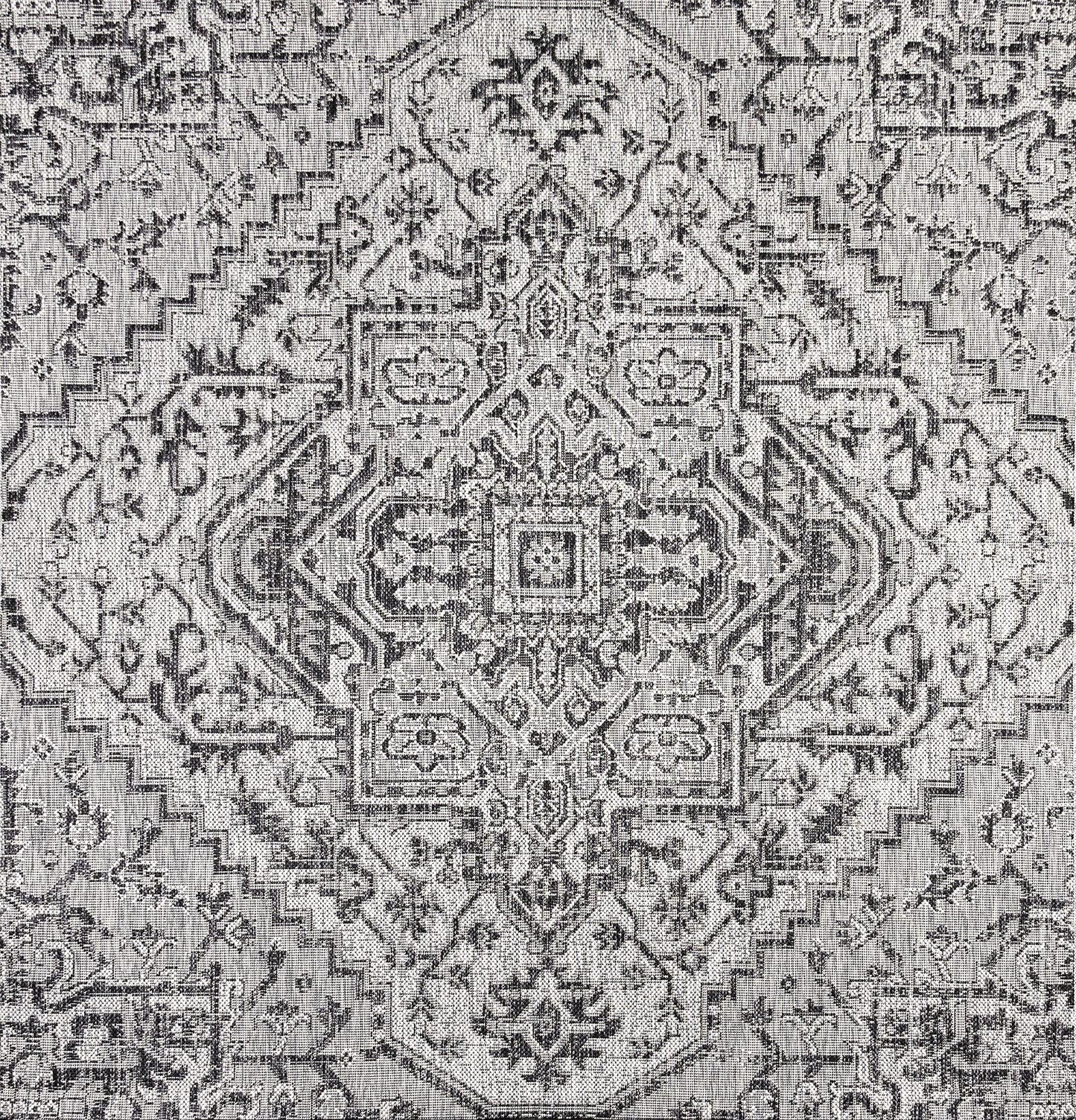 JONATHAN Y Boho Medallion Indoor Outdoor Square Area Rug 9X9 Black/Gray, Estrella Textured Weave for Backyard, Patio, Porch, Easy-Cleaning, High Traffic, Pet-Friendly, Non-Shedding (SMB105D-9SQ)